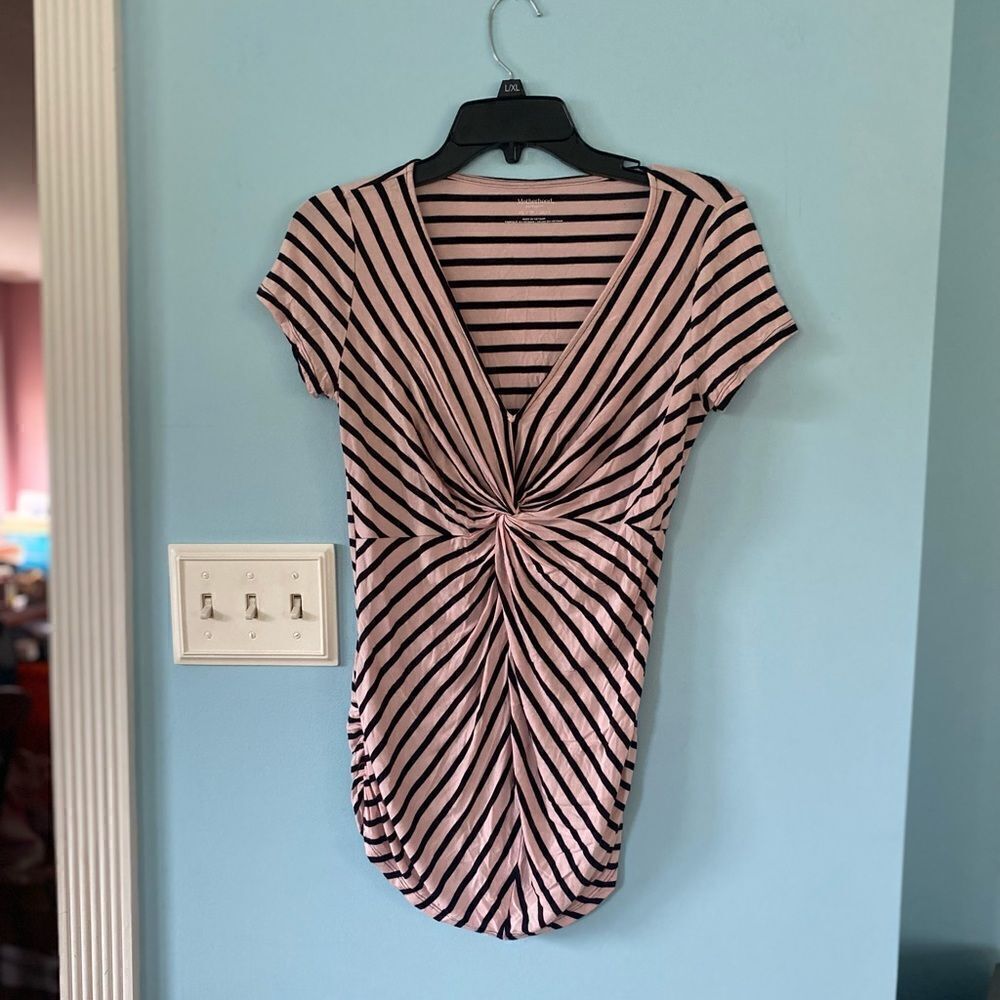 Motherhood Maternity Pink and Black Striped Top